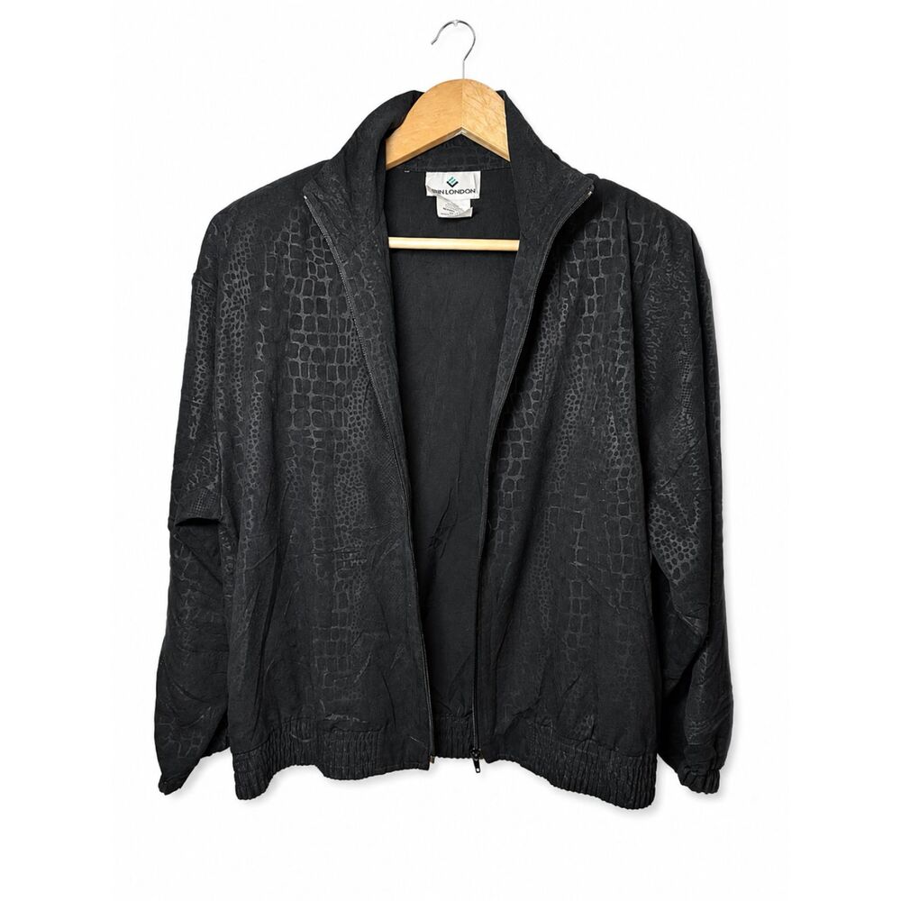 Vintage 90s Erin London Black Tonal Reptile Print Zip Jacket Petite Medium Y2K
